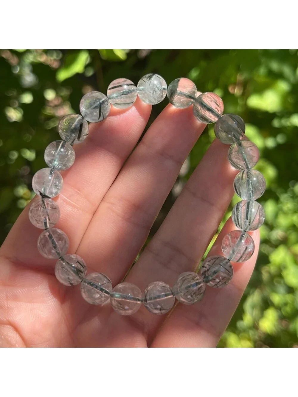 9.5mm stretchable green rutilated quartz bracelet 1832